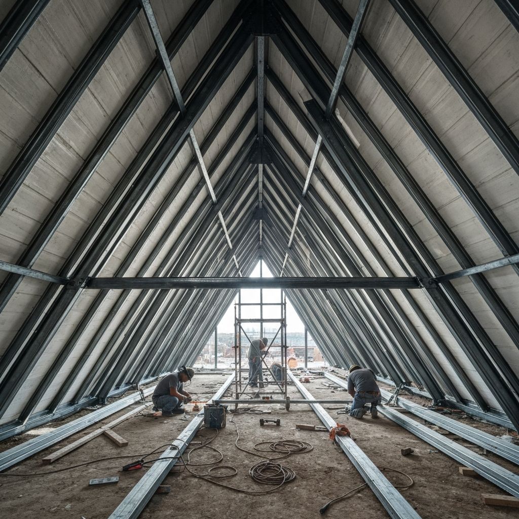 A-Frame Metallstruktur im Bau von innen gesehen