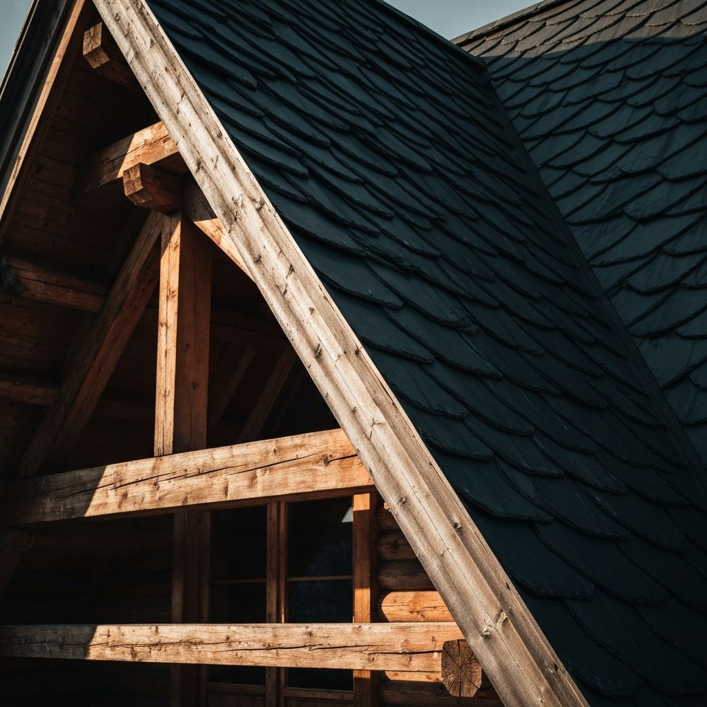 Detail des A-Frame Hüttendachs mit dunklen Paneelen